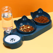 3-in-1 Tilted Cat Bowl Set with Gravity Water Bottle